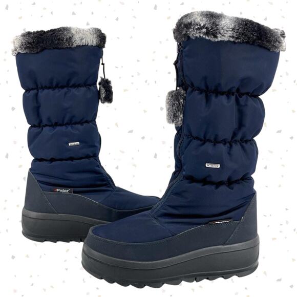 Pajar Toboggan Navy Blue Winter Snow Boots Cozy Faux Fur Puffer EU 39 | US 8.5 - Picture 1 of 16